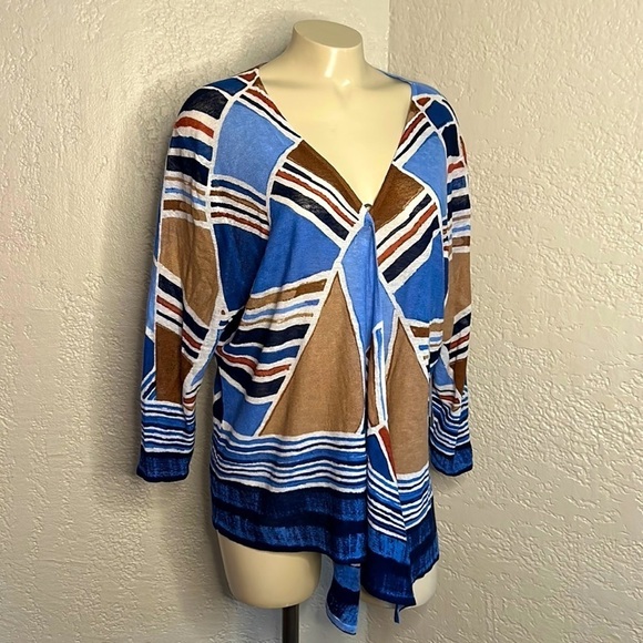 NIC & ZOE SEAGLASS abstract linen  open front drapery light cardigan 1X NWT - Picture 3 of 12